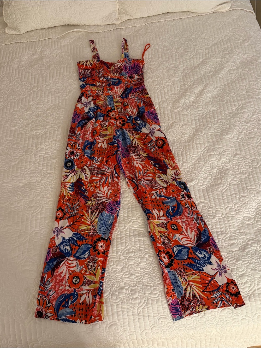 O.G. Collective Tropical Floral Ruched Bust Wide Leg Jumpsuit Size Small
